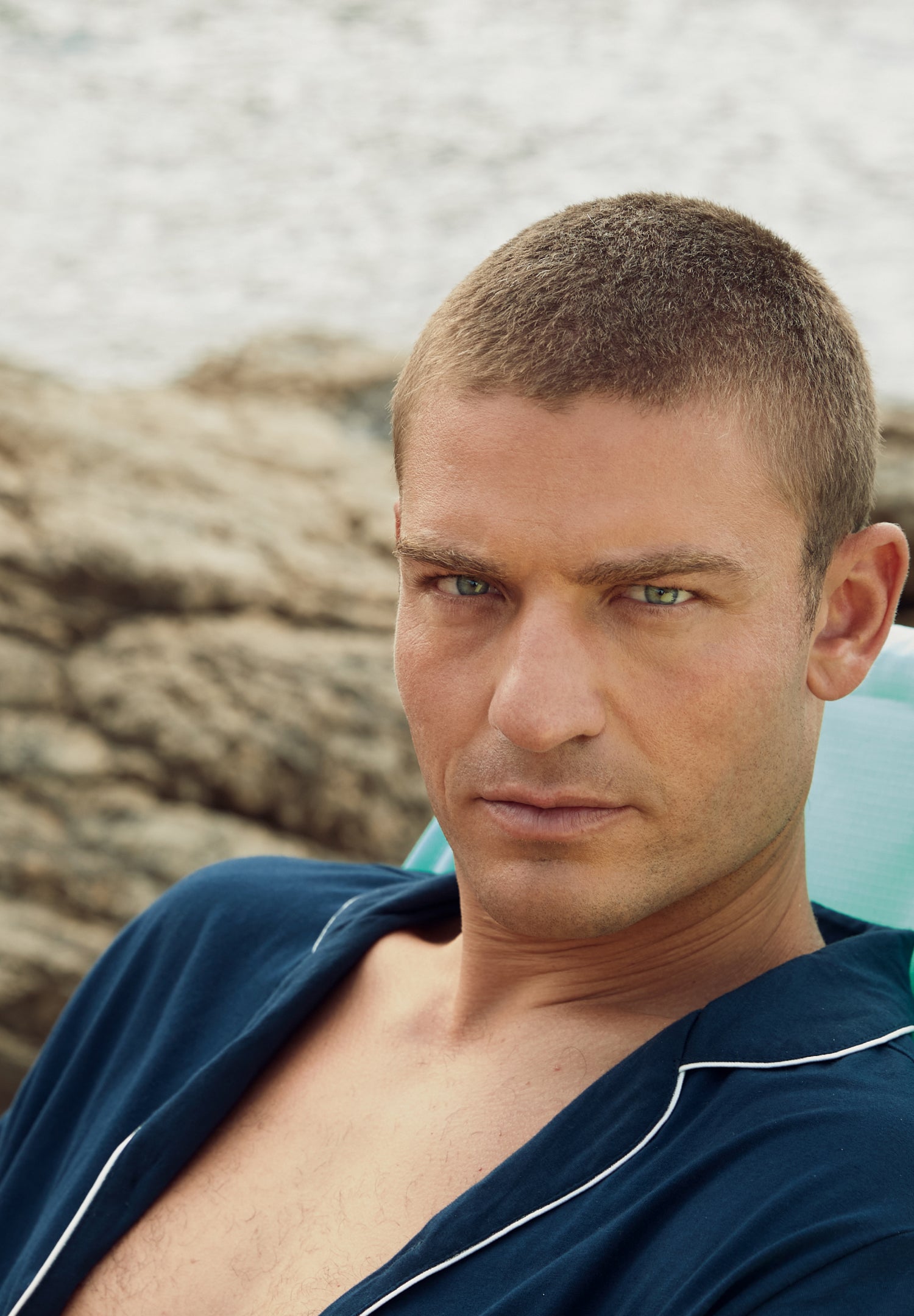 Male model wearing California loungewear/pajama set