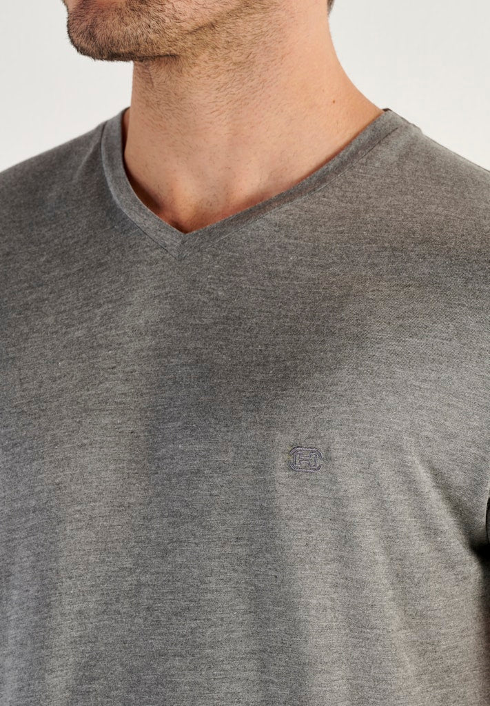 Cocooning S/Slv V-Neck Shirt | Grey 402184-00ZU