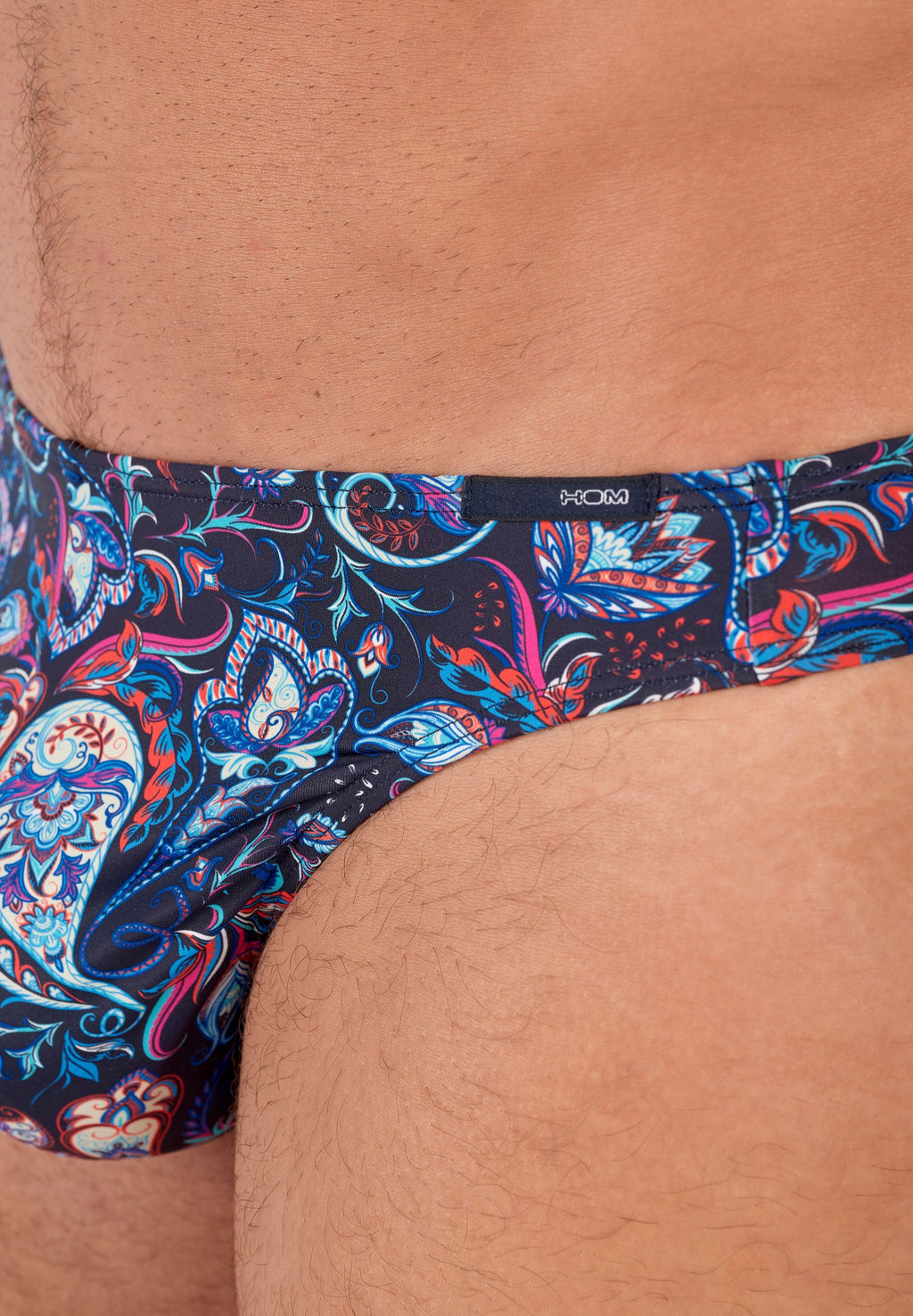 Colorful patterned men's underwear on a person
