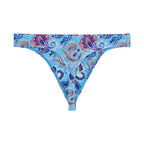 Blue patterned thong on a white background
