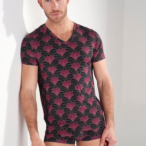 Carlyle Tee-Shirt V Neck | Bordeaux Print 403092-P0ZQ