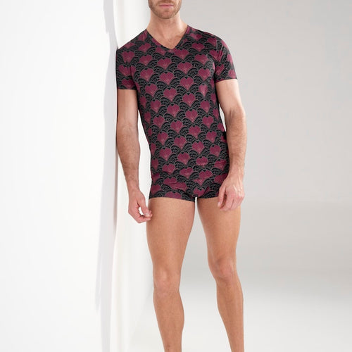Carlyle Tee-Shirt V Neck | Bordeaux Print 403092-P0ZQ