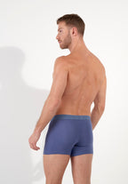 Man wearing blue underwear on a white background