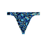 Blue and yellow patterned underwear on a white background