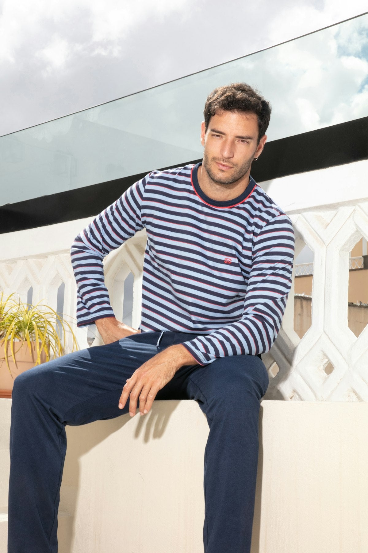 Atlantic Long Pajama Set | Blue Stripes 403113-R0BI